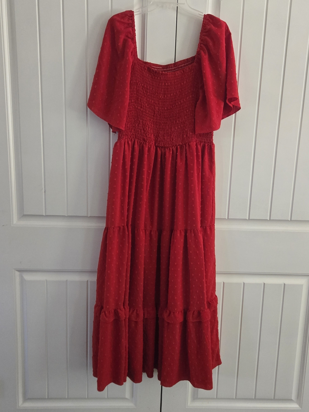 Red Swiss Dot Smocked Midi Dress Flutter Sleeve Cottagecore 3x
